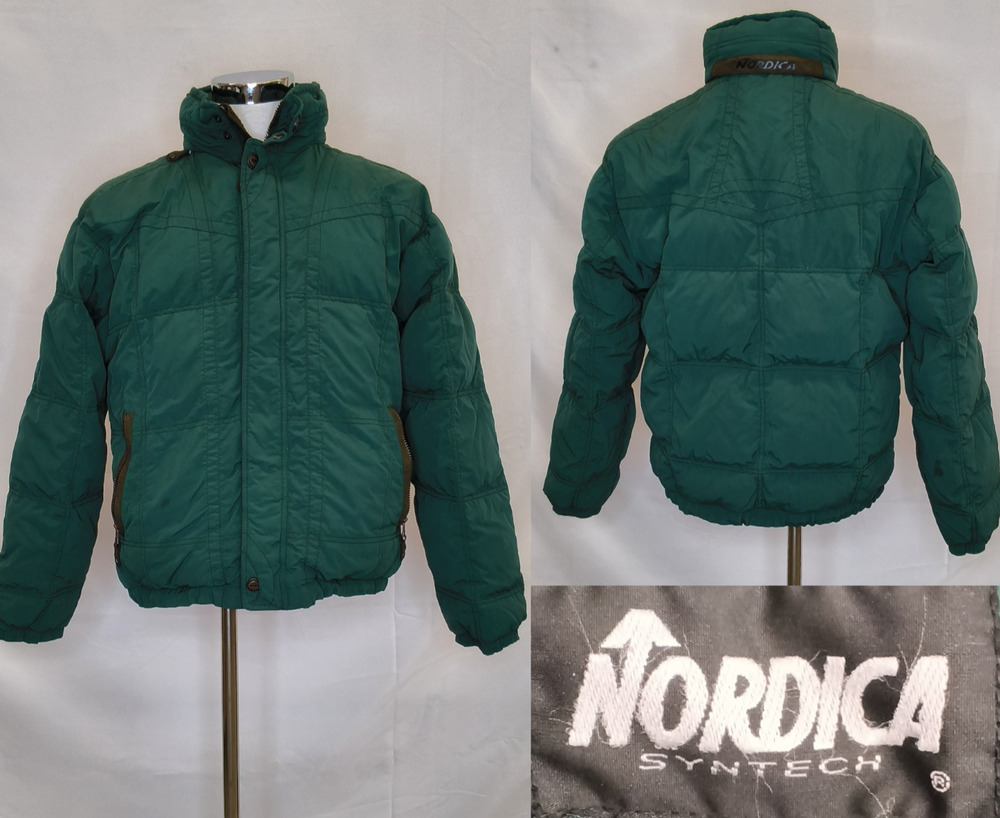 Vintage Nordica Down Ski Jacket Men's M Green Quilted Full Zip Packable #W5674